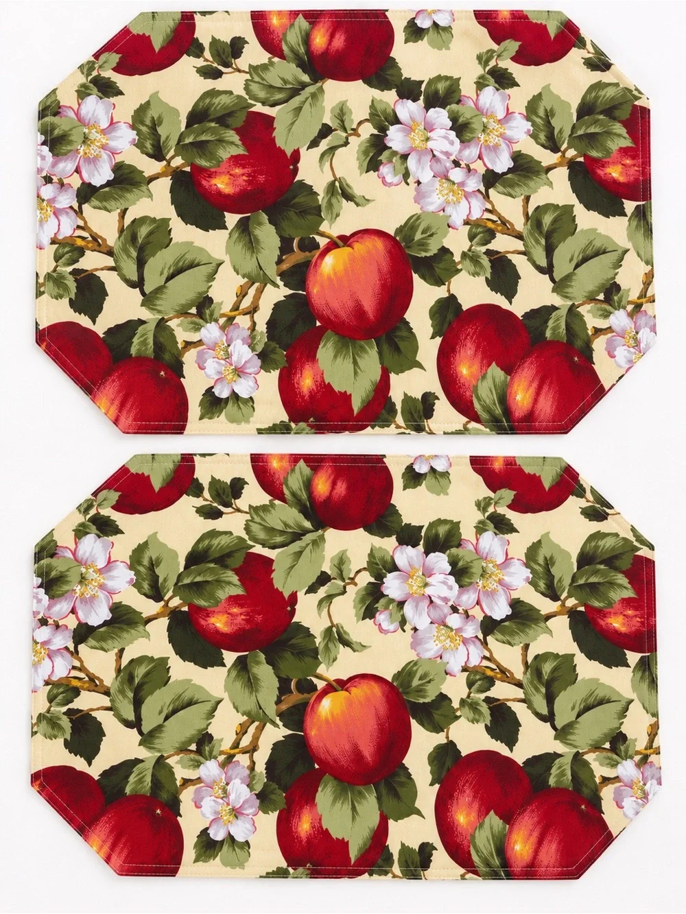 Placemats Vintage Apple & Blossom Fabric Cottage Country Kitchen Set of 2